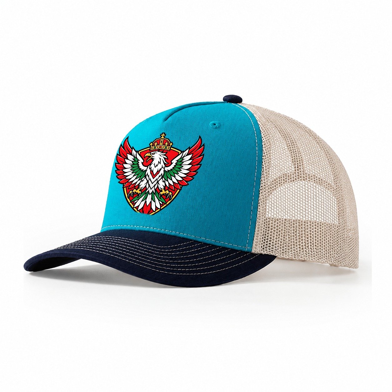 Hungary Minimal Emblem Country Logos Trucker Hat – Teal Navy