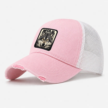 Wolf Design Washed Trucker Hat – Light Pink