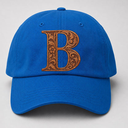 Tooled Leather B Monogram Baseball Cap – Blue