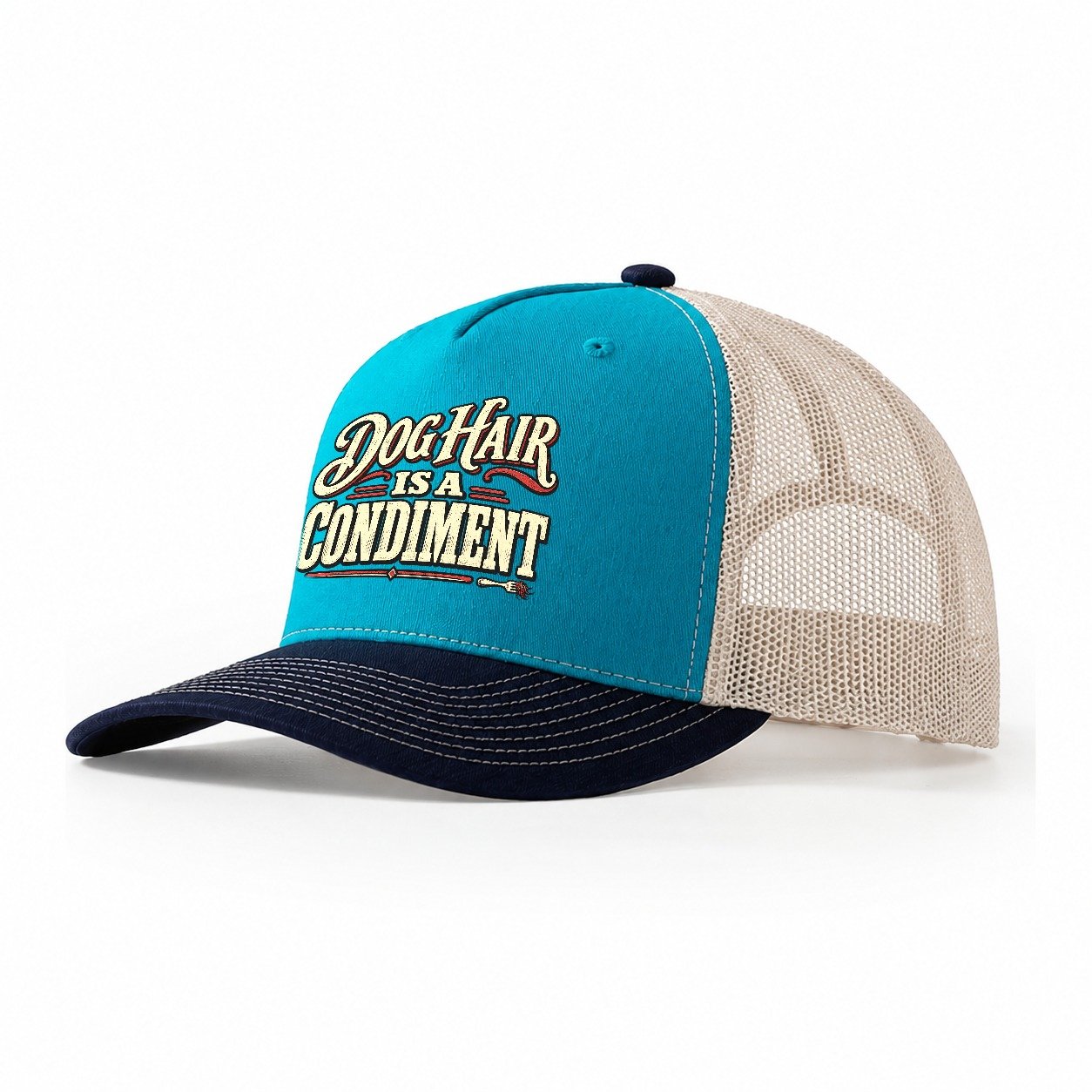 Dog Hair Is A Condiment American Wit Trucker Hat – Teal Navy