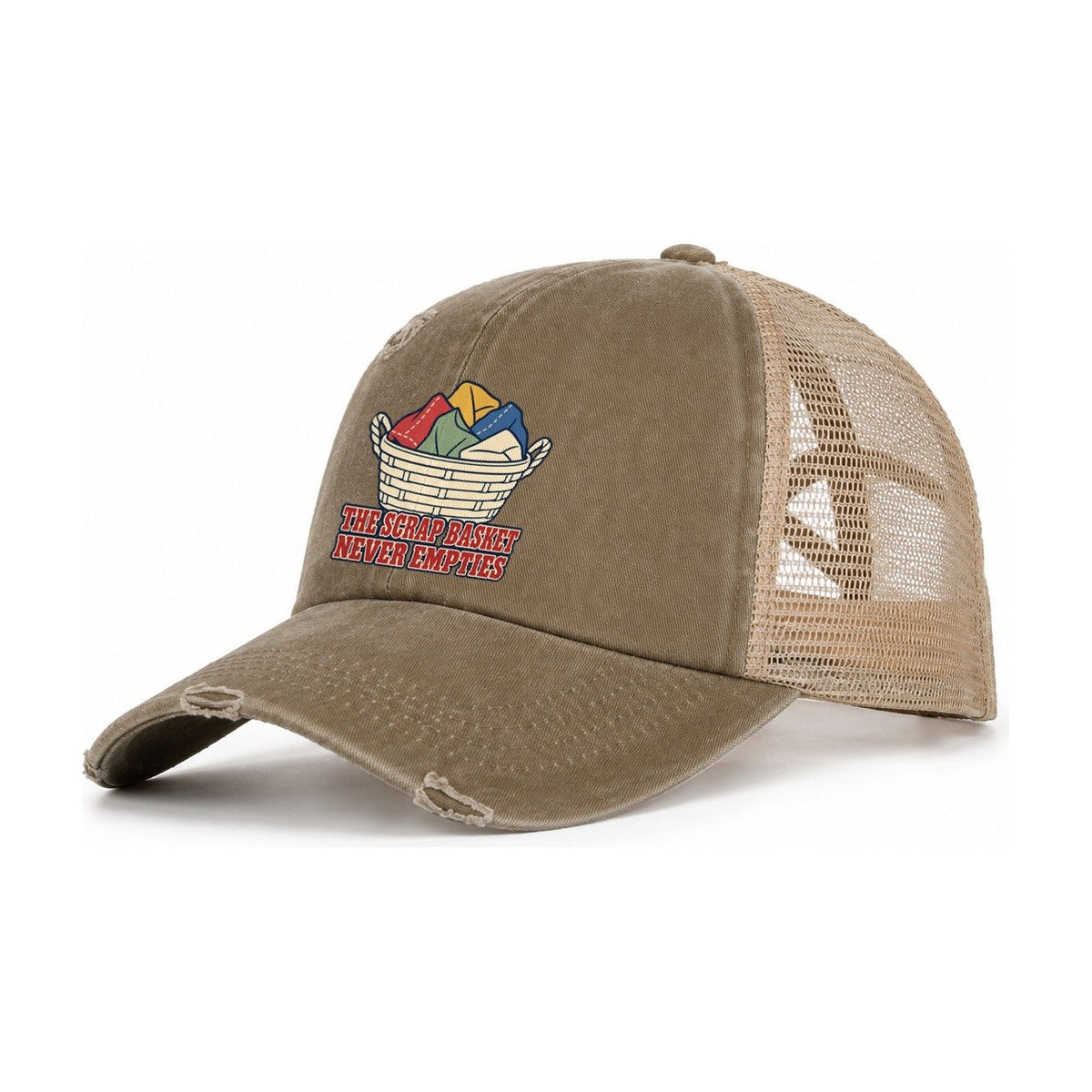 The Scrap Basket Sewing And Quilting Women's Ponytail Trucker Hat – Taupe Khaki