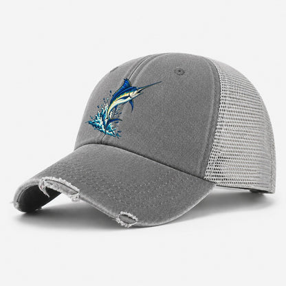 Marlin Leap Fishing Elegant Washed Trucker Hat – Grey