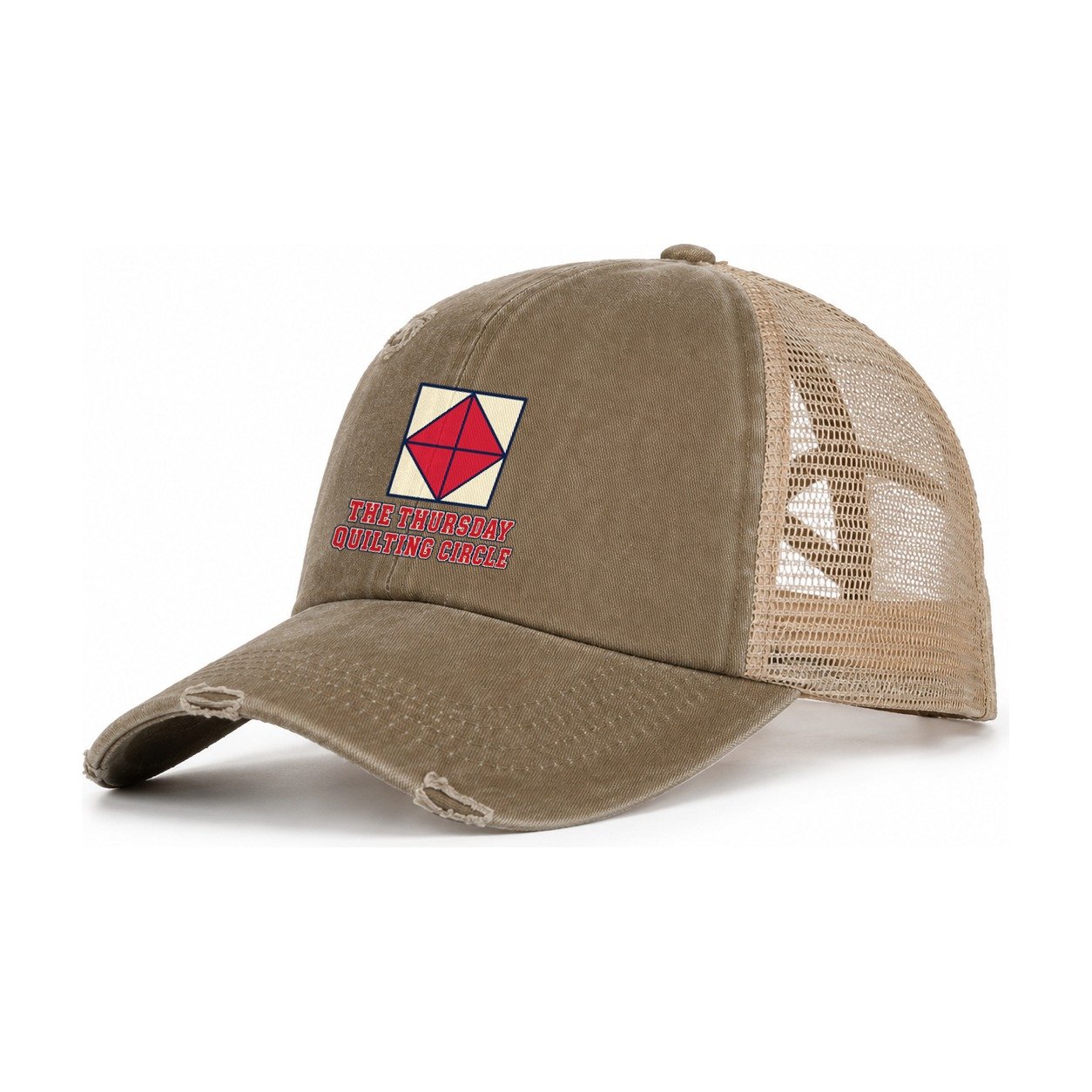 Quilting Circle Sewing And Quilting Women's Ponytail Trucker Hat – Taupe Khaki