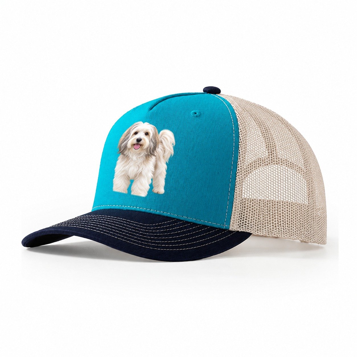 Havanese Standing Top Breeds Trucker Hat – Teal Navy