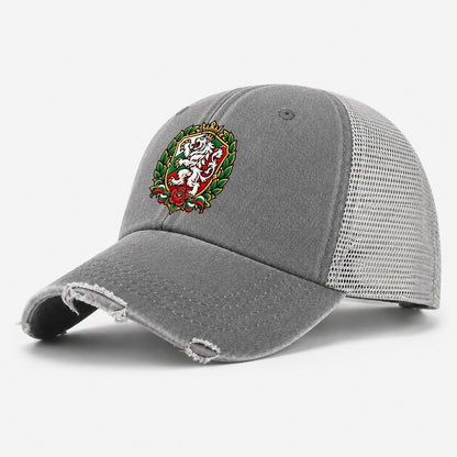 Bulgaria Heraldic Crest Country Logos Washed Trucker Hat – Grey