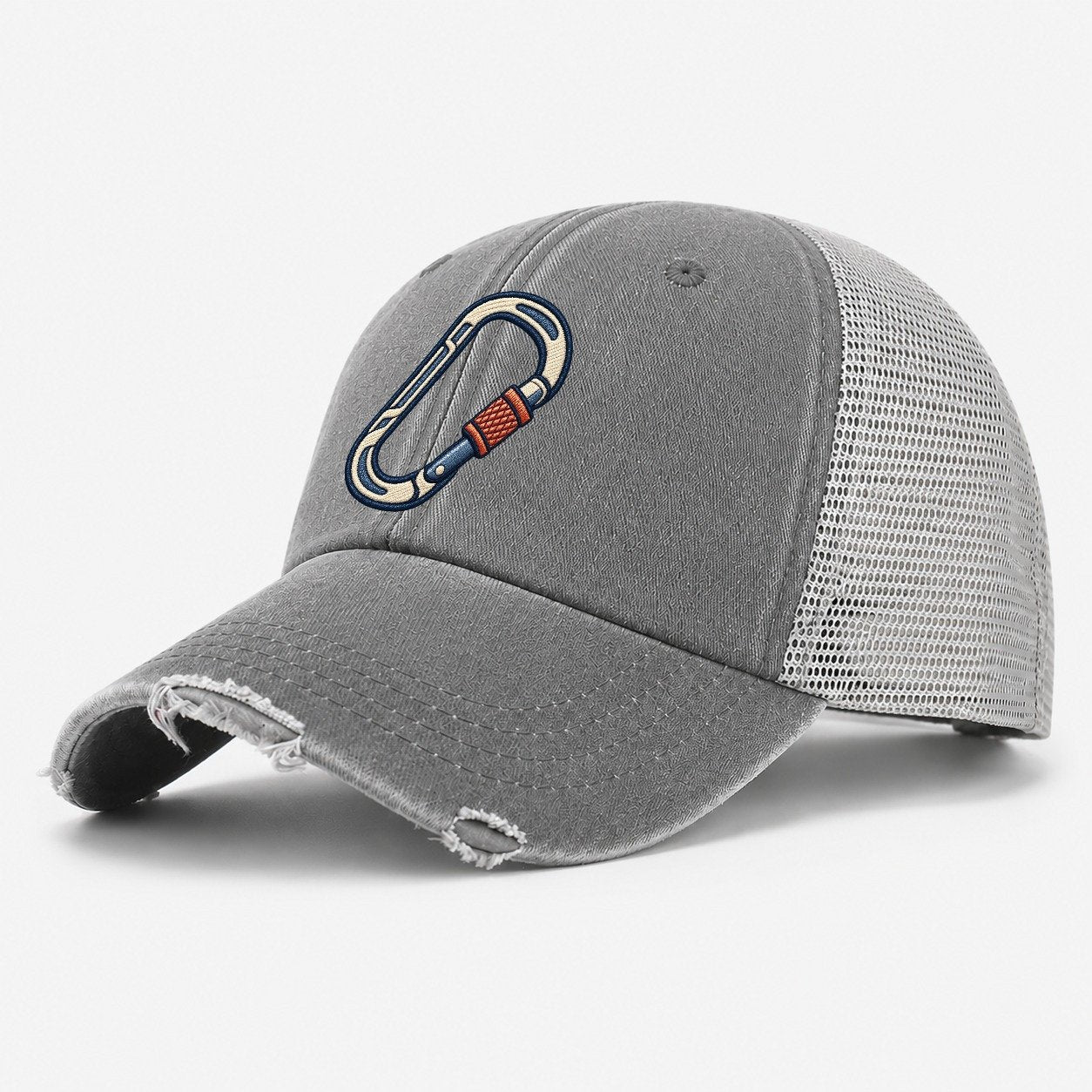 Climbing Carabiner Tiny Solo Marks Washed Trucker Hat – Grey