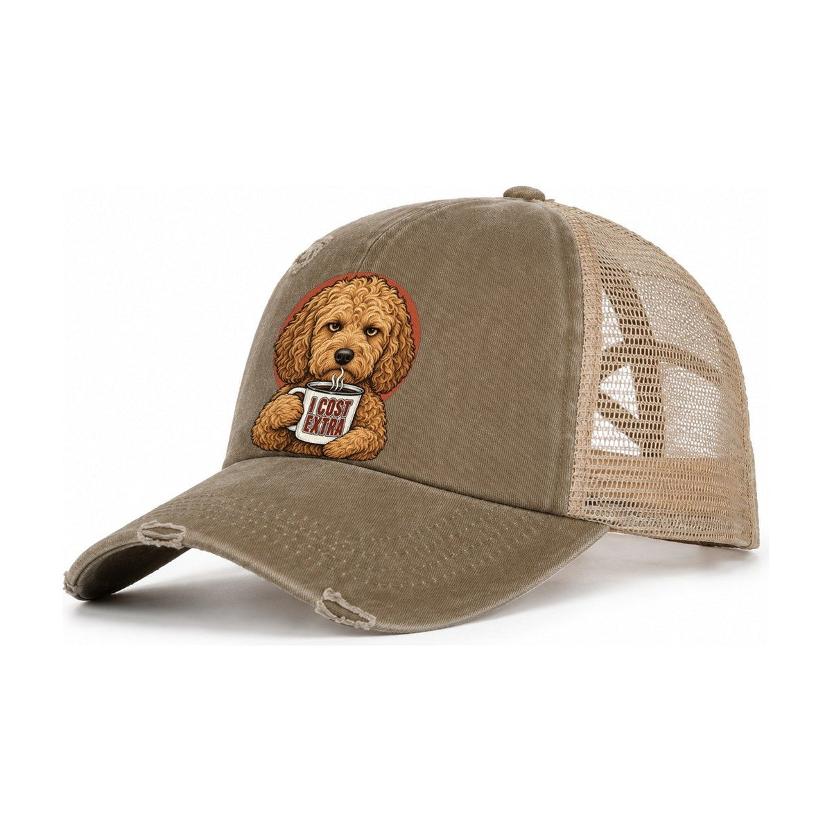 Goldendoodle Mug Truths Dog Mug Truths Women's Ponytail Trucker Hat – Taupe Khaki
