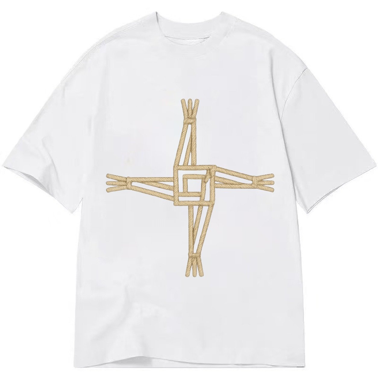 Saint Brigids Cross Woven Rush Cross Natural Beige Thread Ir Classic T-shirt – White