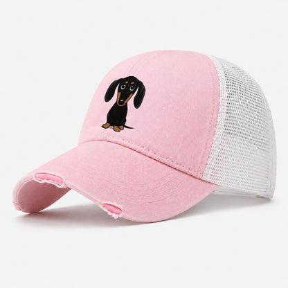 Retro Dachshund Vintage Washed Trucker Hat – Light Pink