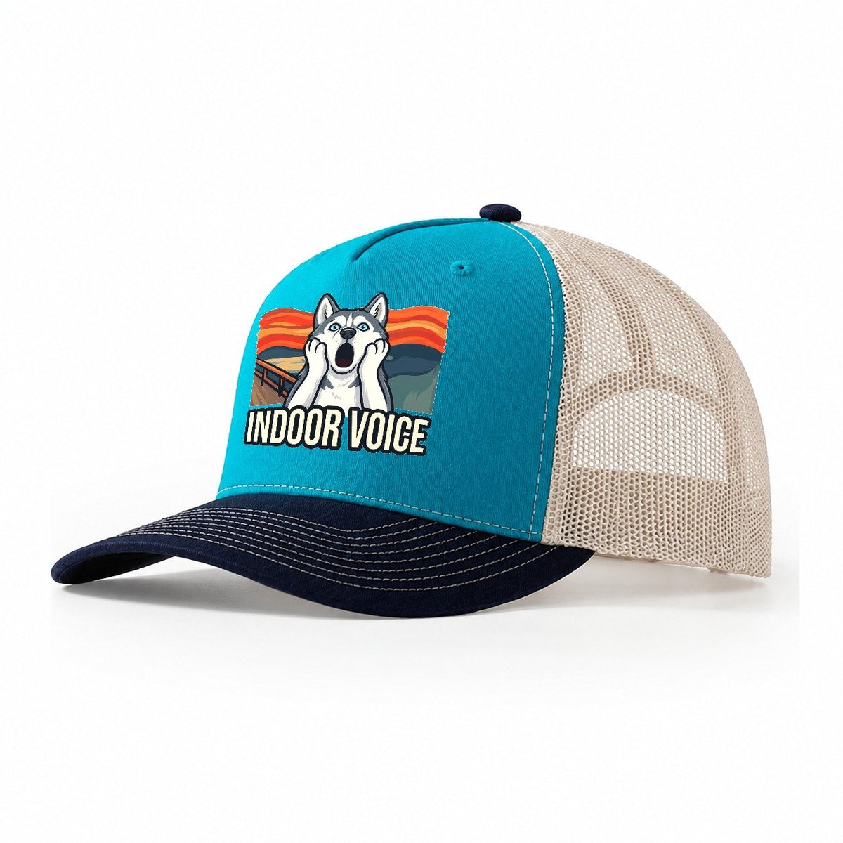 Husky Scream Indoor Voice Scream Trucker Hat – Teal Navy