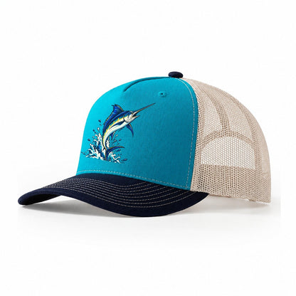 Marlin Leap Fishing Elegant Trucker Hat – Teal Navy