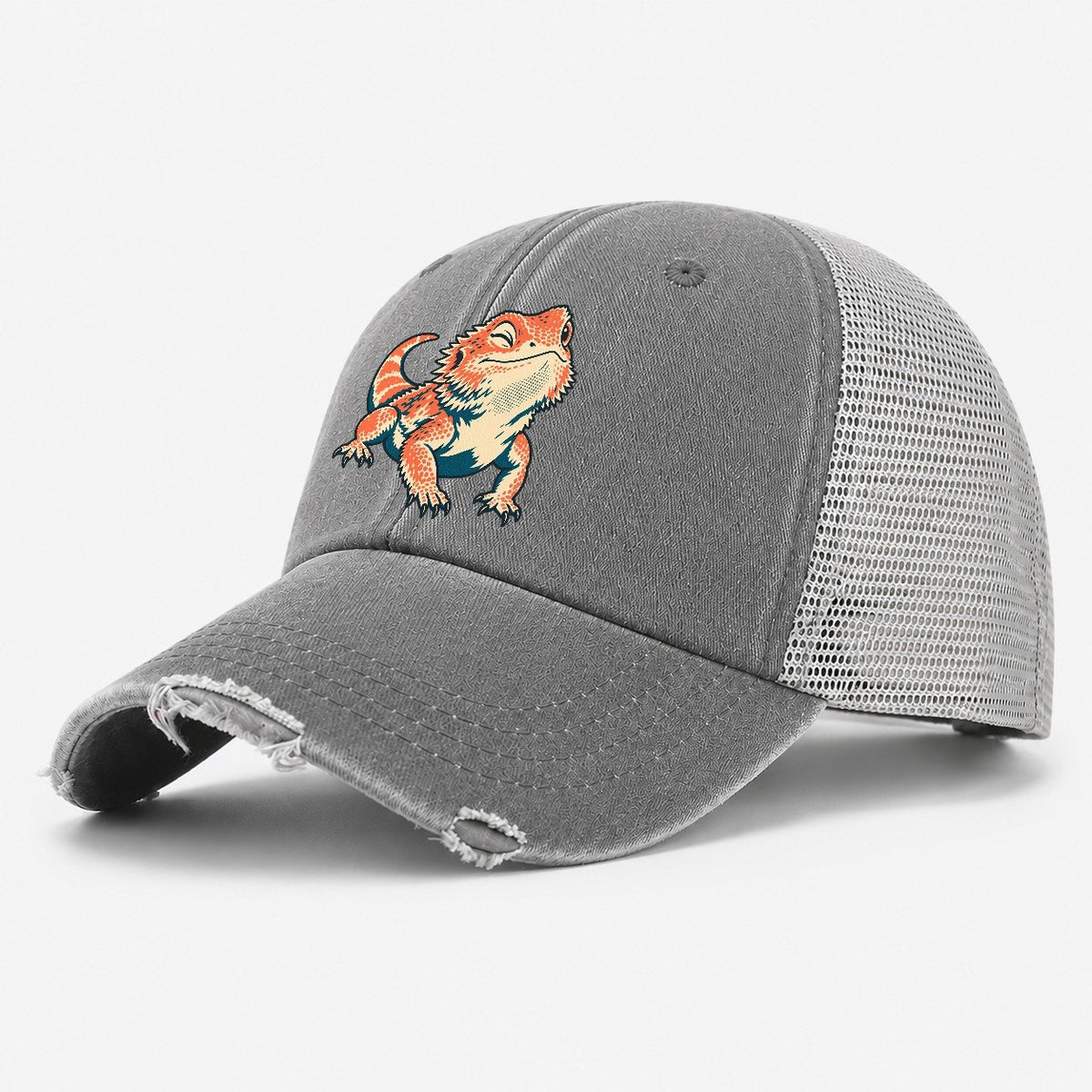 Bearded Dragon Blink Washed Trucker Hat – Grey