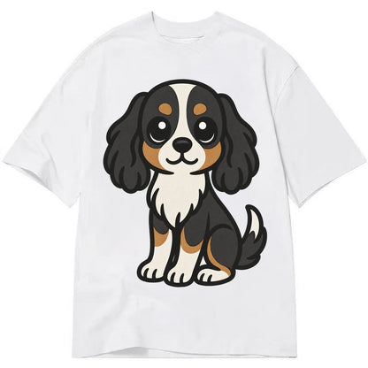 Cavalier King Charles Spaniel Tricolor Sitting Pose Portrait Classic T-shirt – White