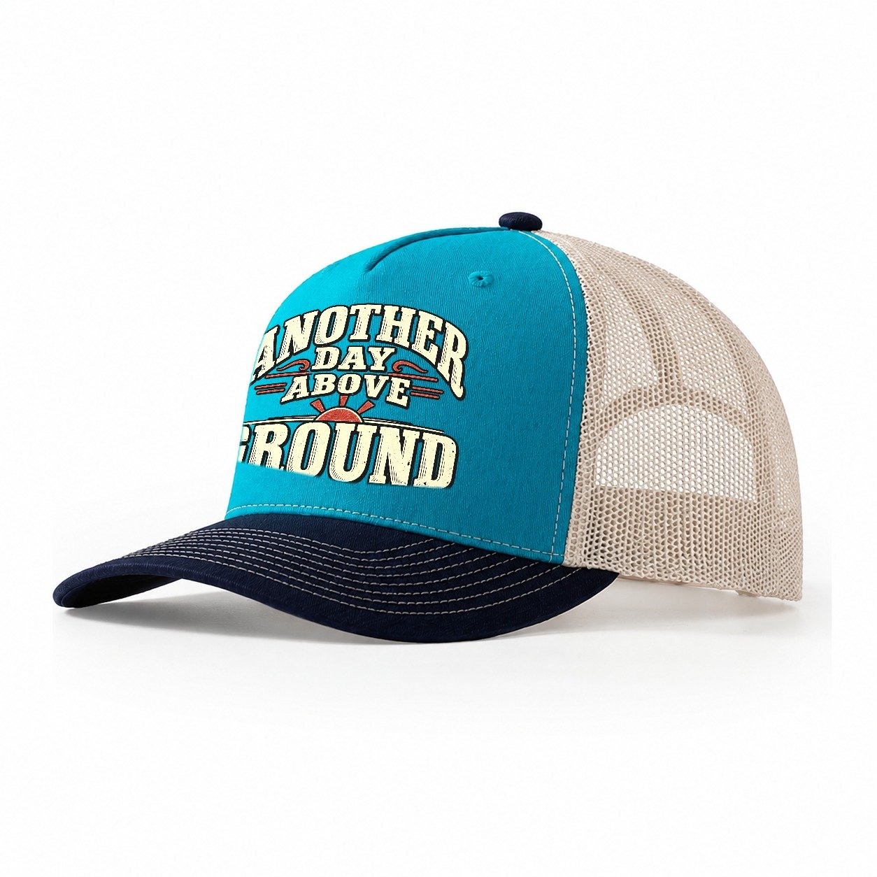 Another Day Above Ground American Wit Trucker Hat – Teal Navy