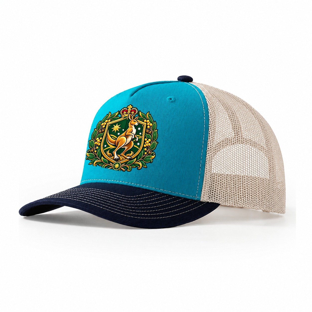 Australia Heraldic Crest Country Logos Trucker Hat – Teal Navy