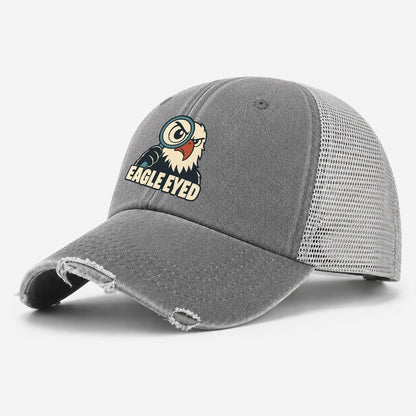 Eagle Eyed Familiar Punchlines Washed Trucker Hat – Grey