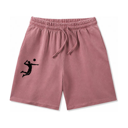 Volleyball Player Spiking Ball Washed Shorts – Burgundy