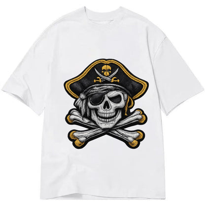 Embroidered Patch Design Pirate Skull Jolly Roger Skull In B Classic T-shirt – White