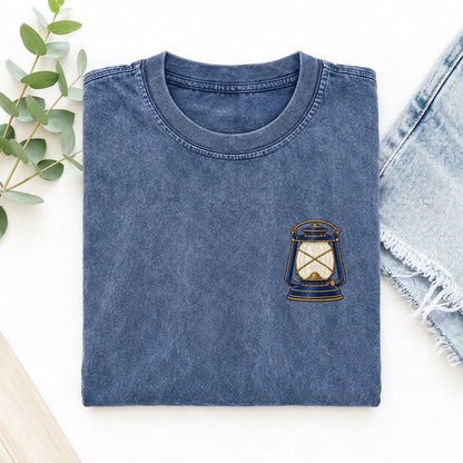 Camp Lantern Symbol Emblems Left Chest Vintage T-shirt – Washed Blue