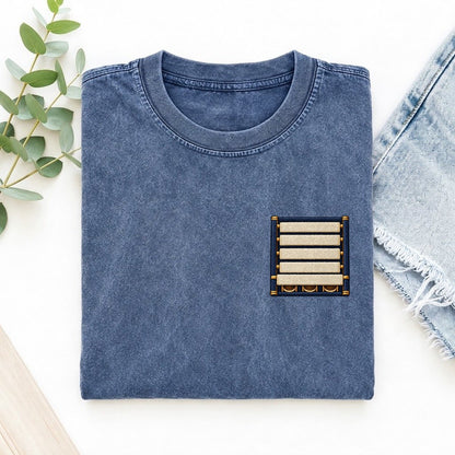 Marimba Rising Bars Left Chest Vintage T-shirt – Washed Blue
