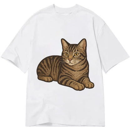 Manx Tailless Round Rump Relaxed Lying Down With Head Up Emb Classic T-shirt – White