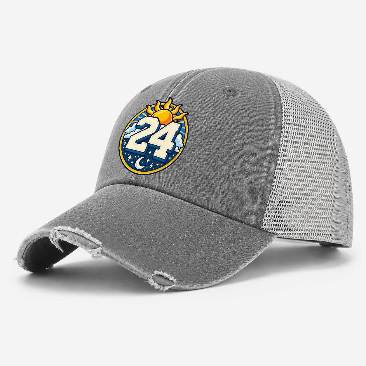 All Day Every Hour Number Club Washed Trucker Hat – Grey