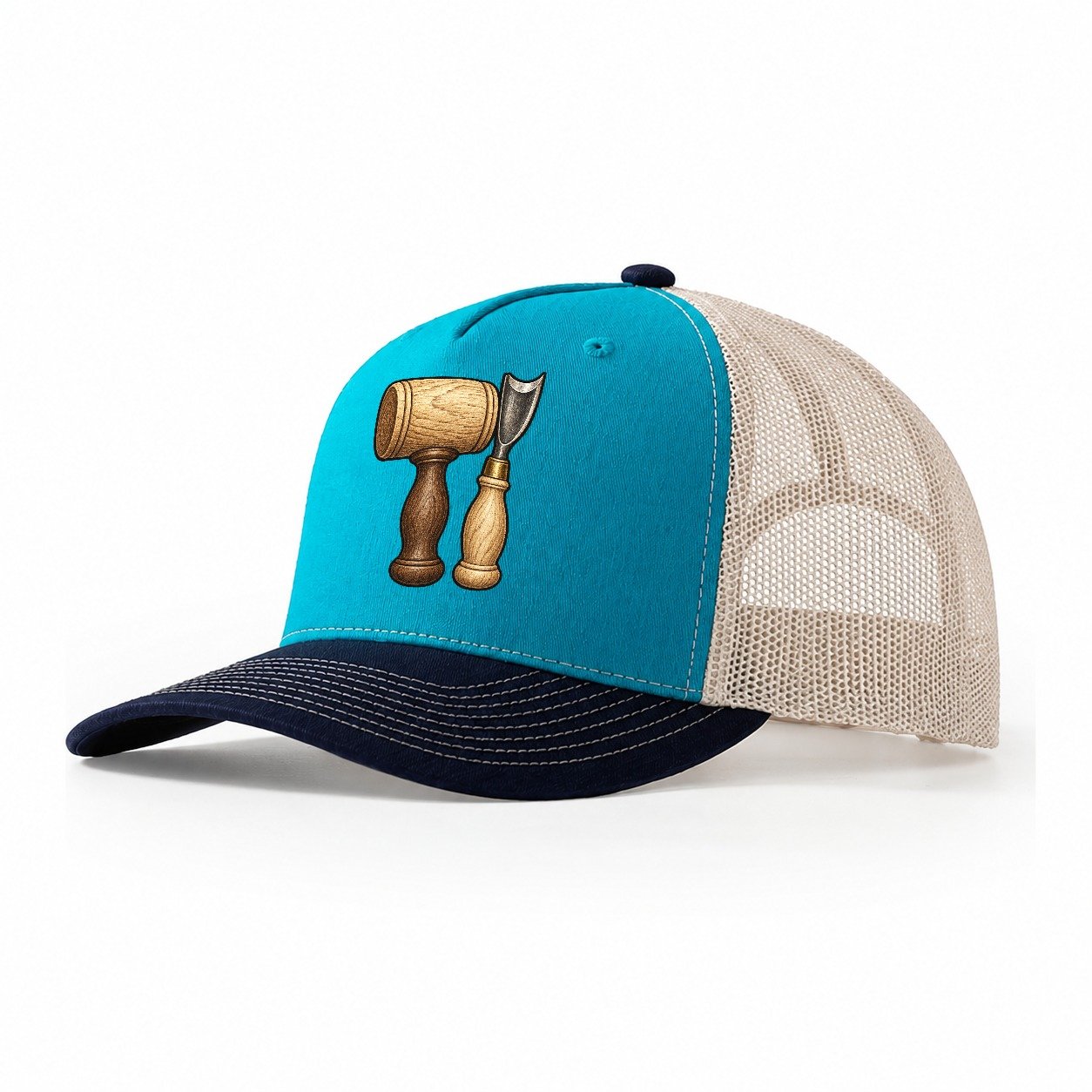 Carvers Mallet And Gouge Woodworking Trucker Hat – Teal Navy
