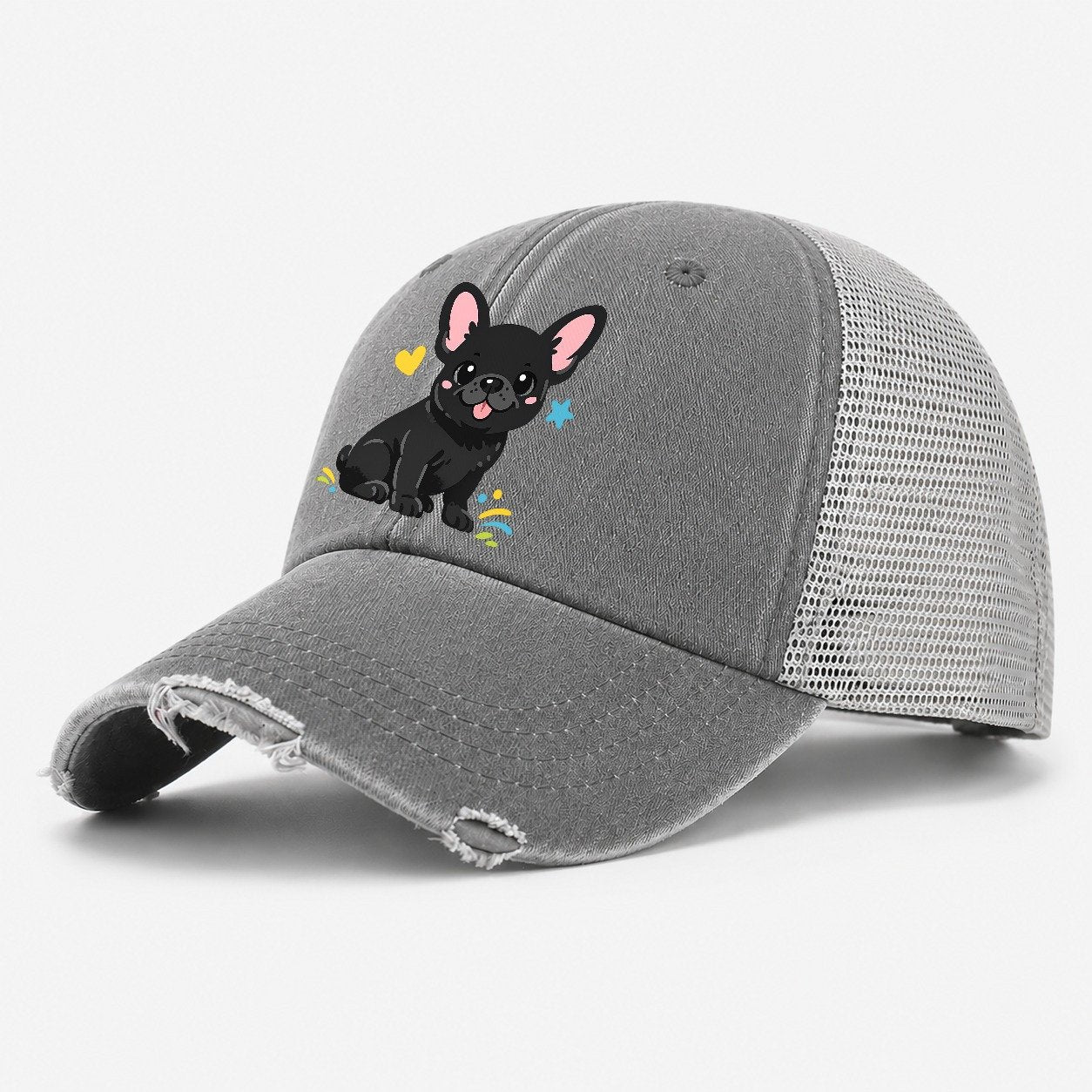 French Bulldog Washed Trucker Hat – Grey