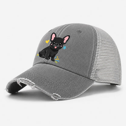 French Bulldog Washed Trucker Hat – Grey