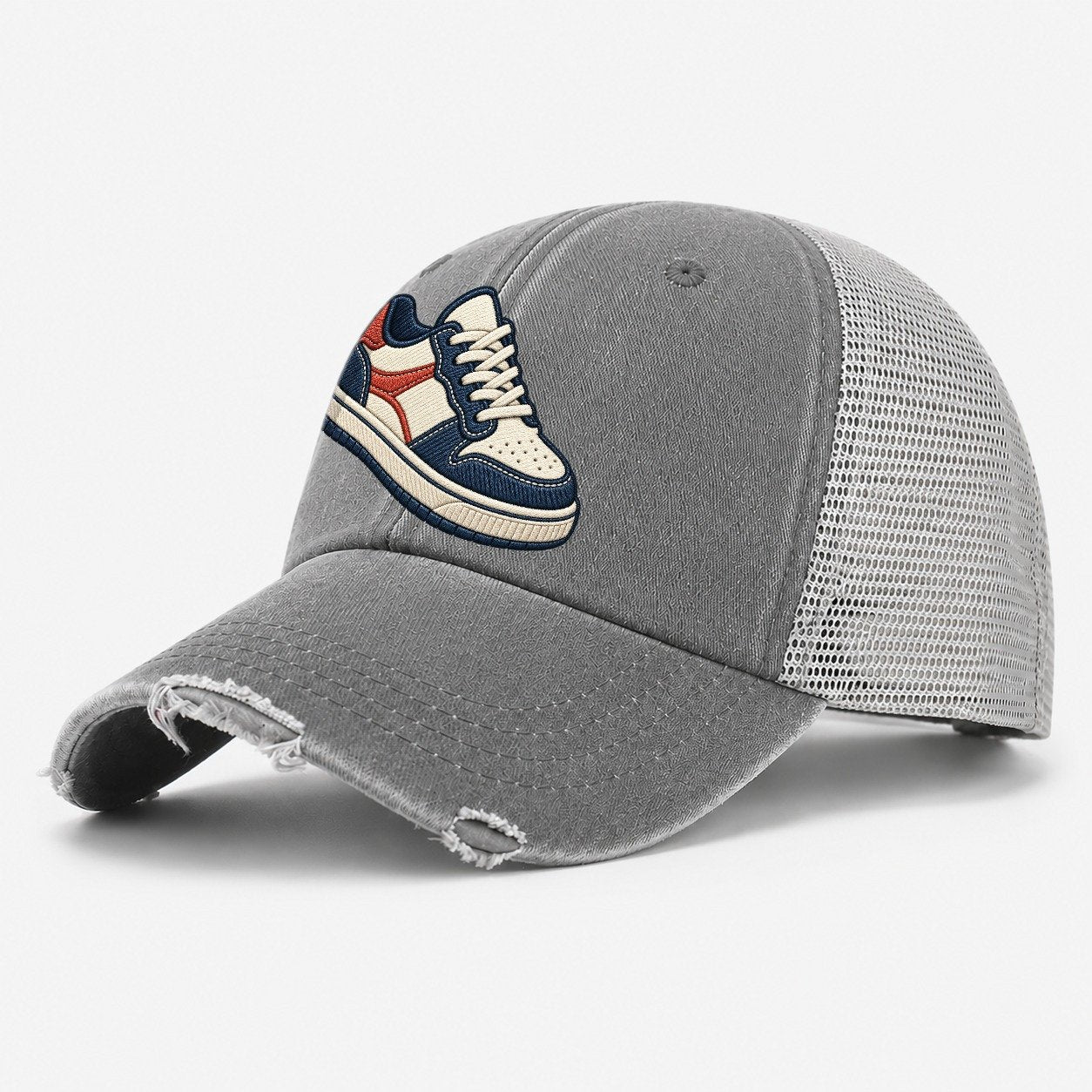 Low Top Court Sneaker Tiny Solo Marks Washed Trucker Hat – Grey