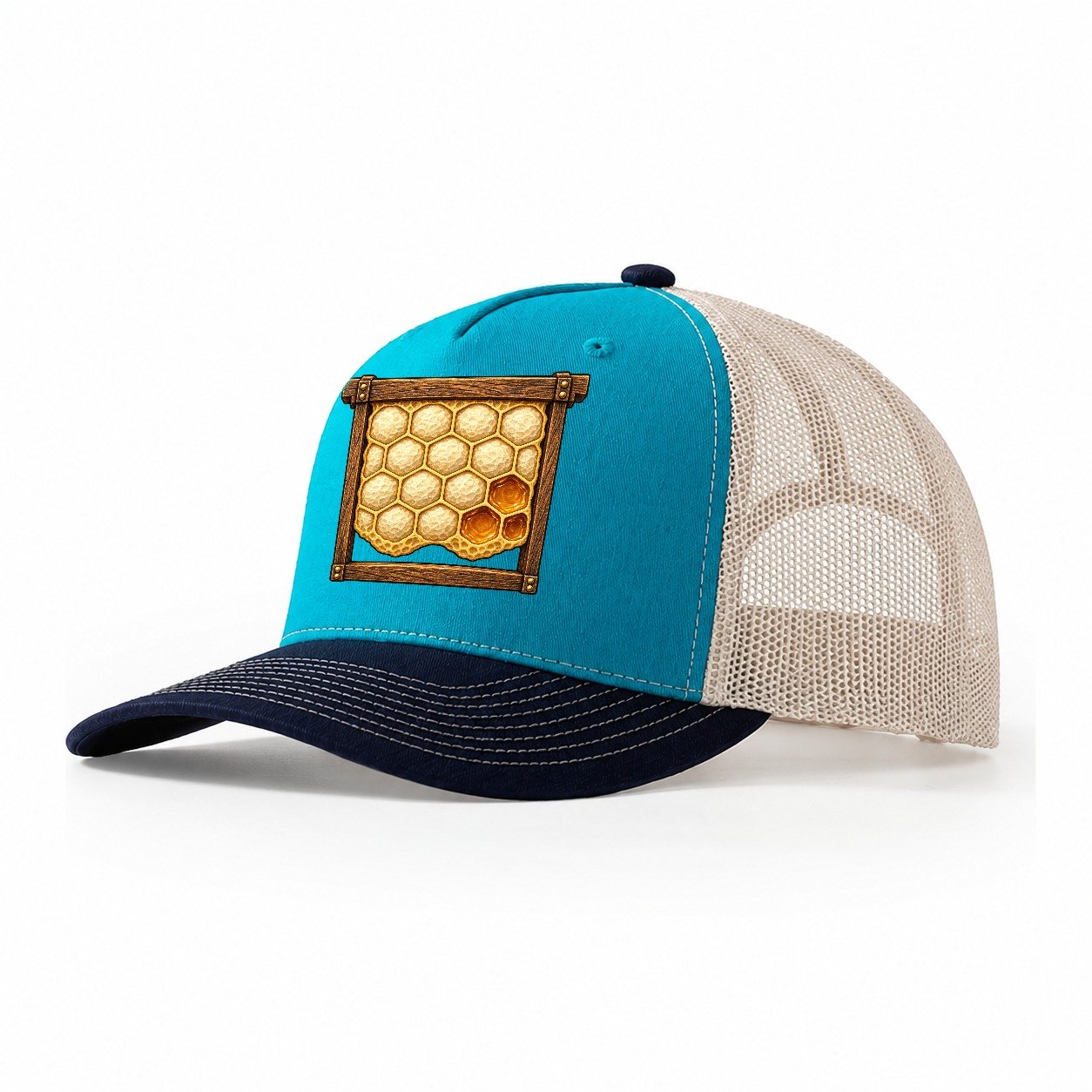 Capped Honey Frame Beekeeping Trucker Hat – Teal Navy