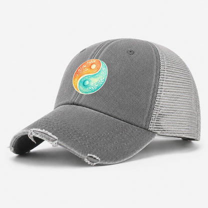 Botanical Yin Yang Washed Trucker Hat – Grey