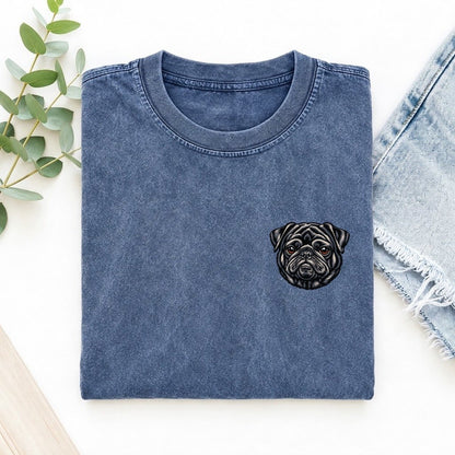 Black Pug Left Chest Vintage T-shirt – Washed Blue