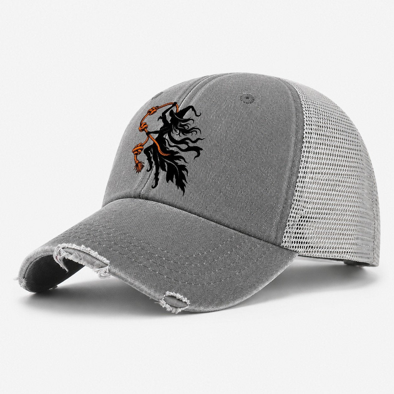 Sea Witch Wind Knots Witch Magic Washed Trucker Hat – Grey