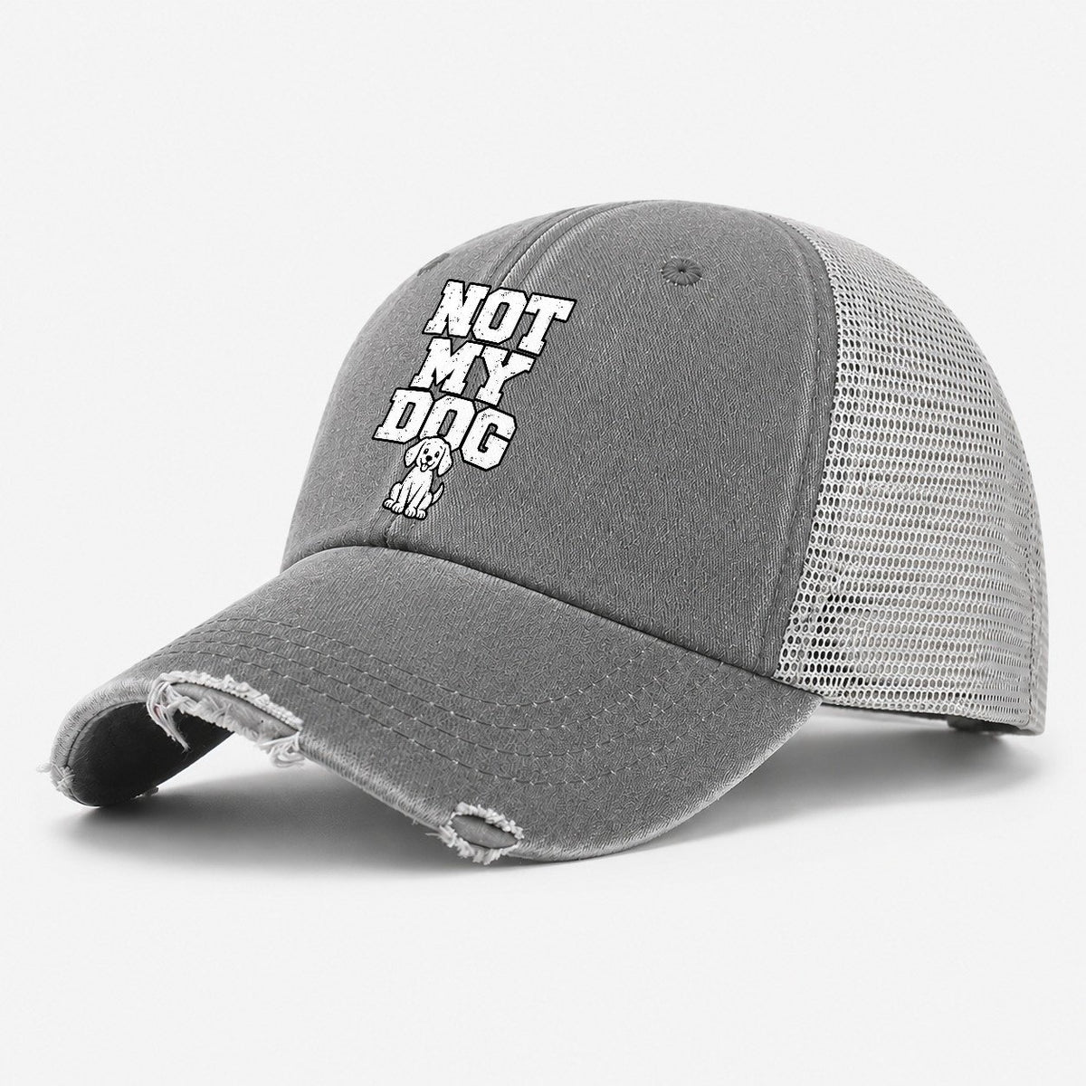 Not My Dog Washed Trucker Hat – Grey