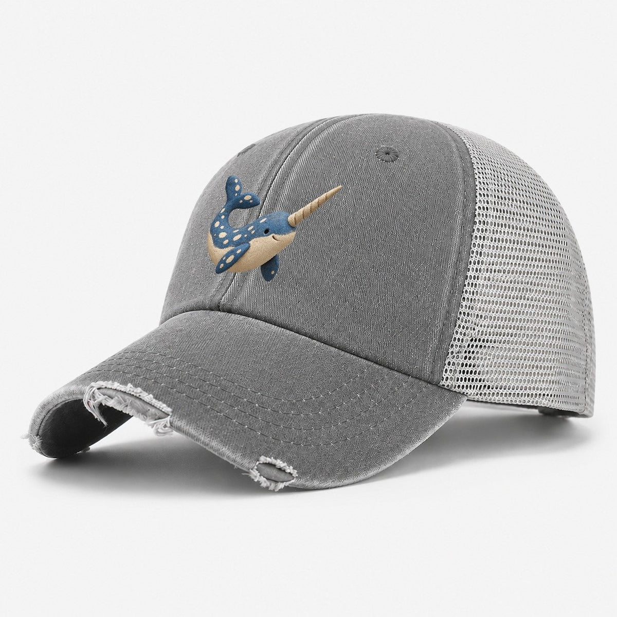 Narwhal Quiet Turn Washed Trucker Hat – Grey