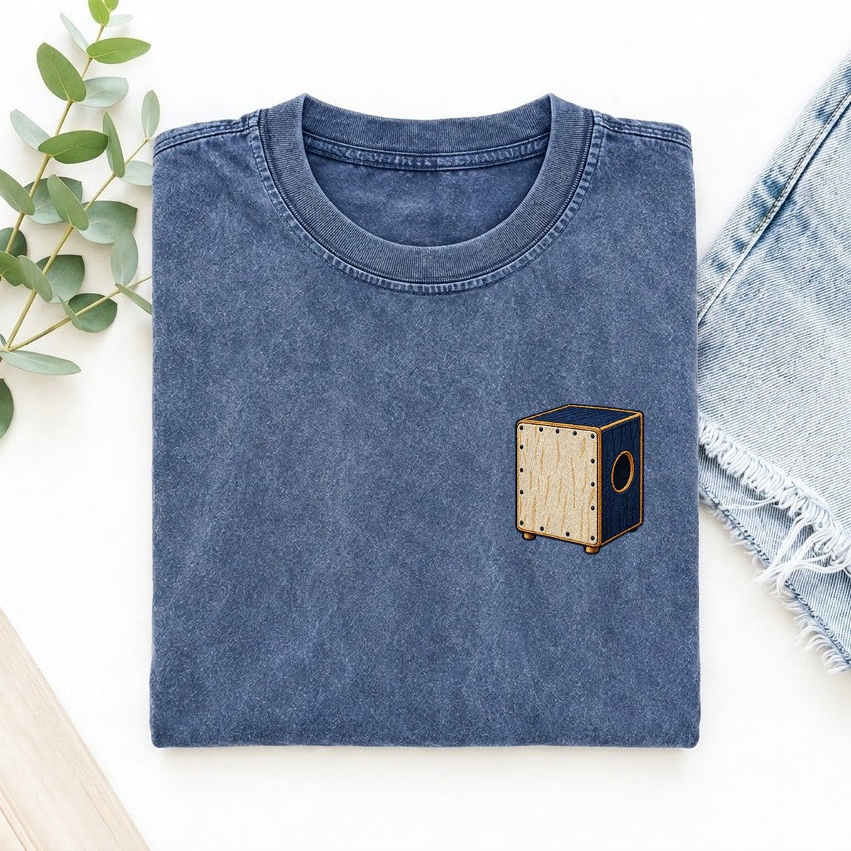 Cajon Sound Circle Left Chest Vintage T-shirt – Washed Blue