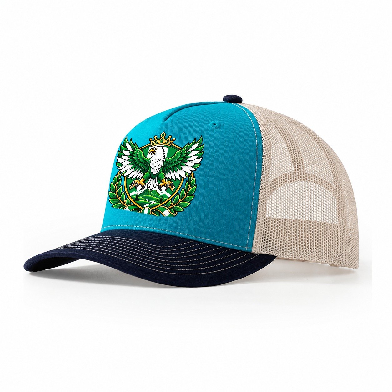 Nigeria Heraldic Crest Country Logos Trucker Hat – Teal Navy