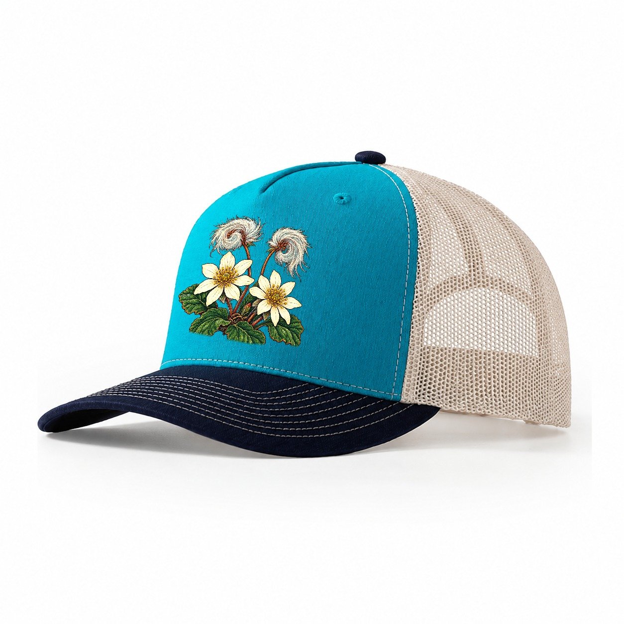 Northwest Territories Mountain Avens Canada Cultural Icons Trucker Hat – Teal Navy