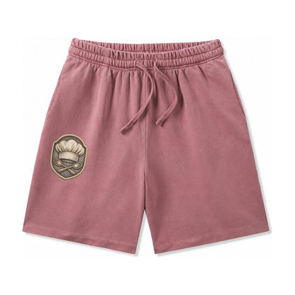 Cooking Chef Hat Toque Blanche With Crossed Spoons In Washed Shorts – Burgundy