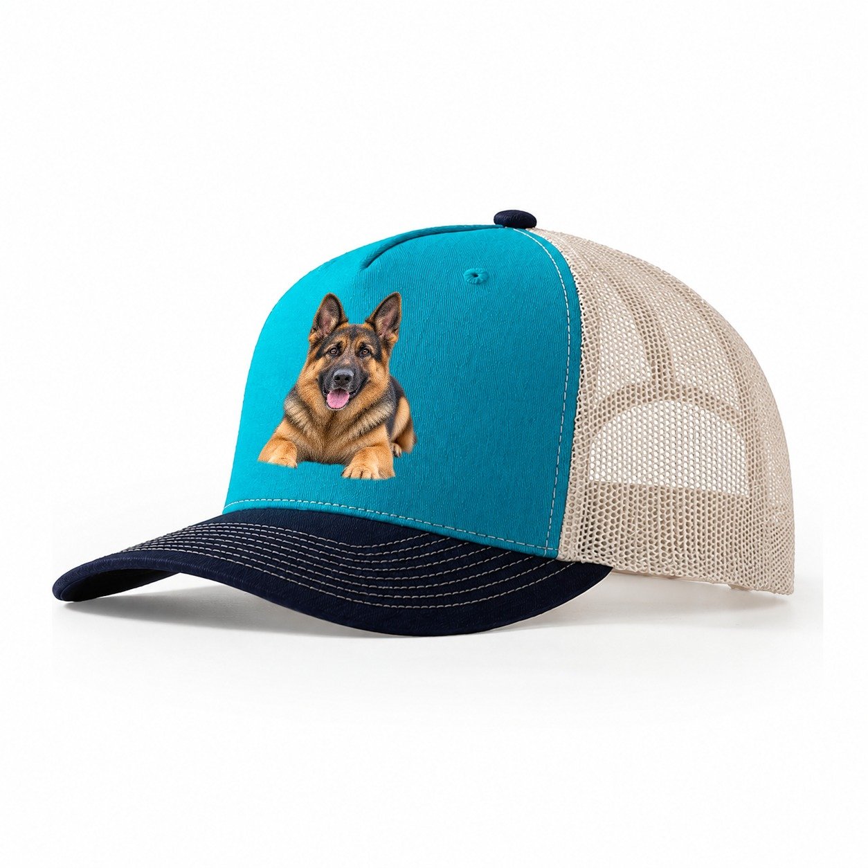 German Shepherd Lying Down Top Breeds Trucker Hat – Teal Navy