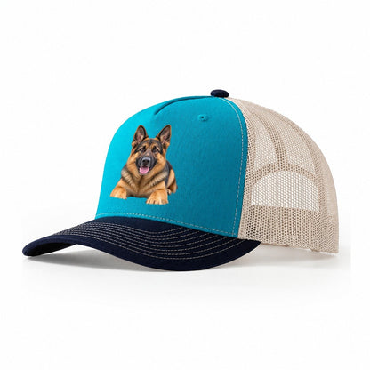 German Shepherd Lying Down Top Breeds Trucker Hat – Teal Navy