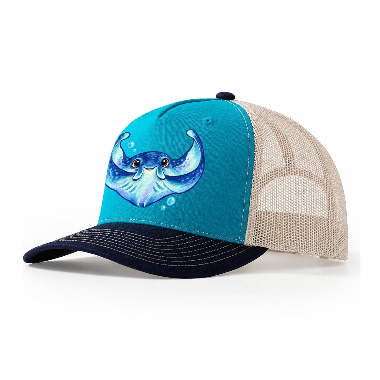 Manta Ray Wing Hug Sea Sprite Trucker Hat – Teal Navy