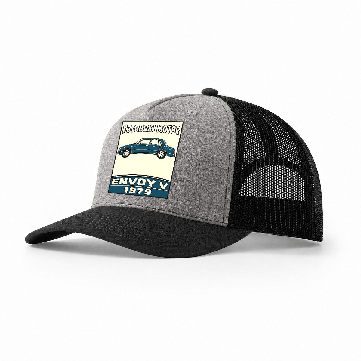 Kotobuki Envoy Showa Speed Plates Trucker Hat – Grey Black