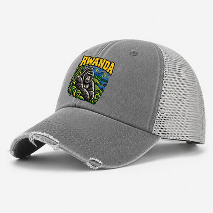 Rwanda Woodcut Badge Logo Washed Trucker Hat – Grey