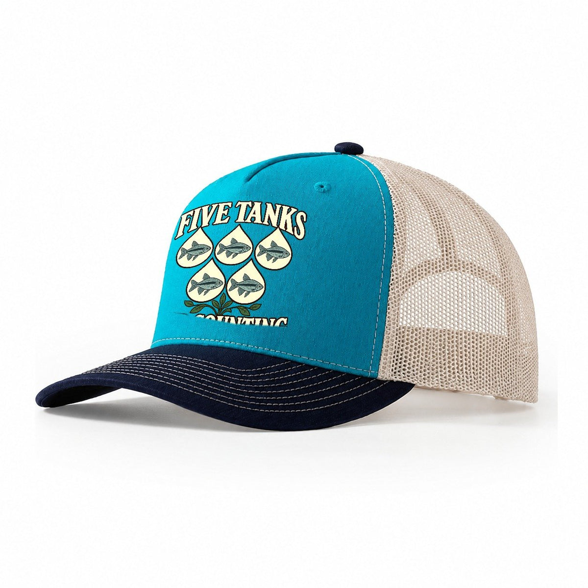 Five Tanks And Counting Aquarium Keeping Trucker Hat – Teal Navy