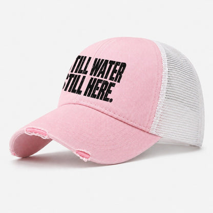 Still Water Still Here Fishing Club Washed Trucker Hat – Light Pink