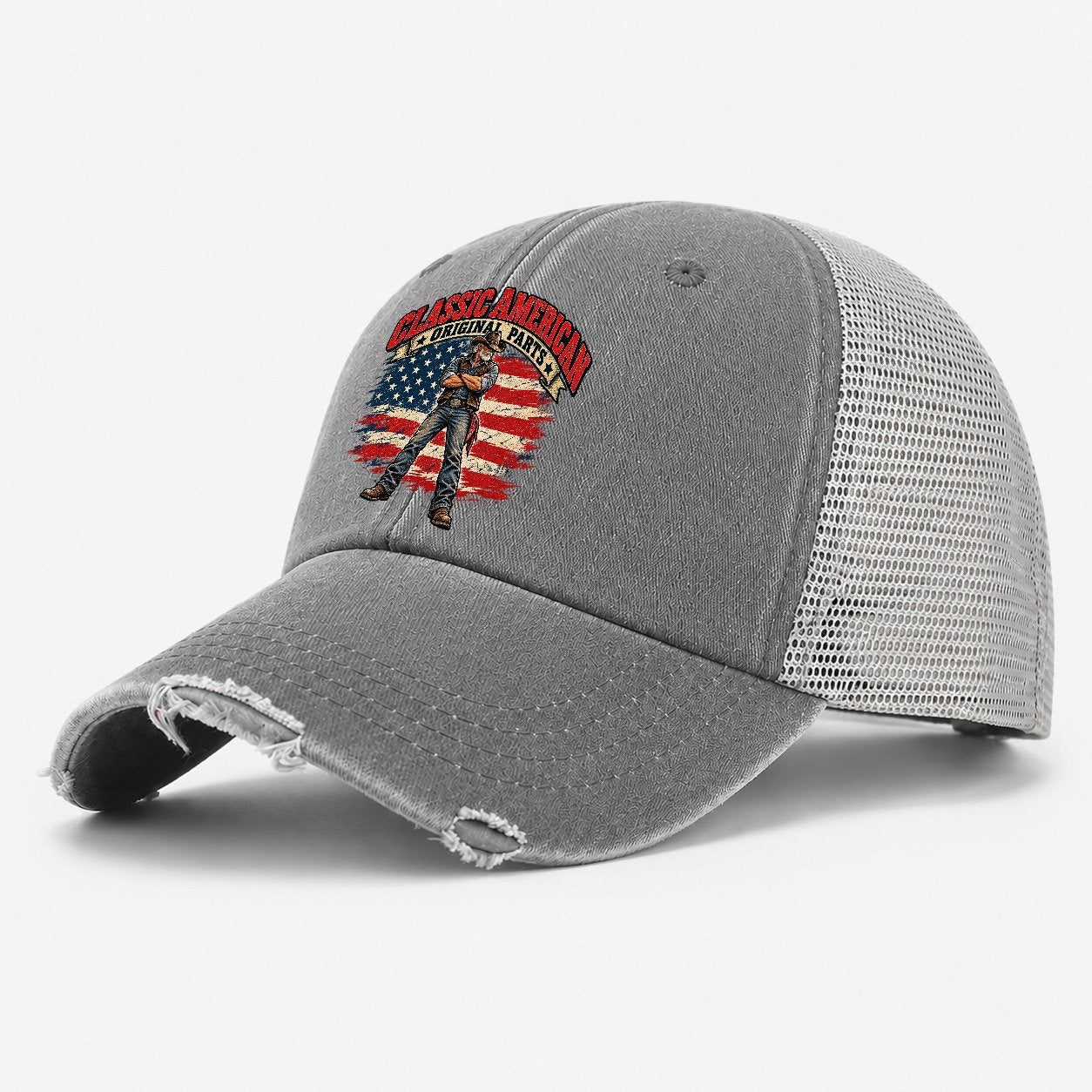 Classic American Original Parts Old Man Strong Washed Trucker Hat – Grey