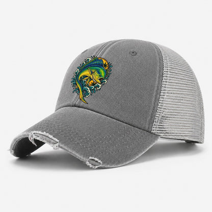 Mahi Mahi Blaze Fishing Club Washed Trucker Hat – Grey