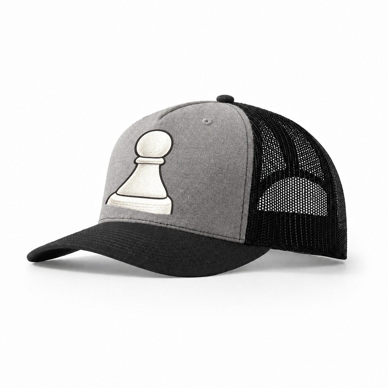 Single Wooden Pawn Board Games Trucker Hat – Grey Black